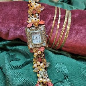 VINTAGE ART DECO WATCH & 4 Bangles Copper Tones
